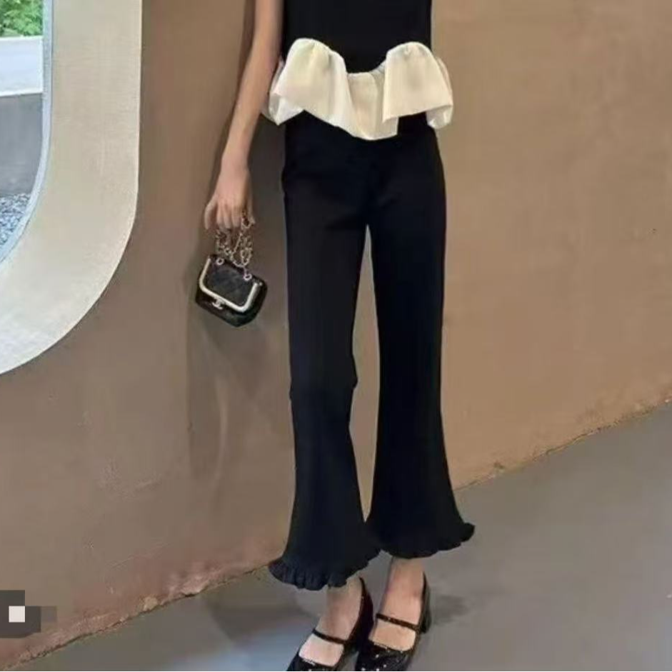 丽姐家夏季显瘦百搭微喇裤洋气高腰气质休闲裤高腰垂感