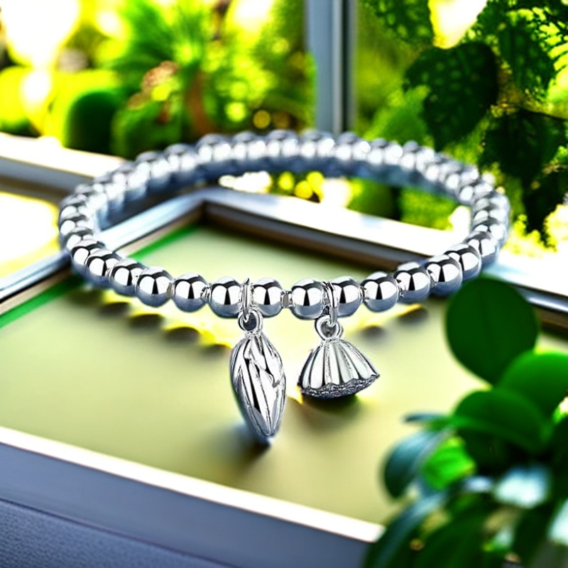 足银手镯   足银999.9两世欢荷莲同根并蒂同心经典百搭时尚双圈