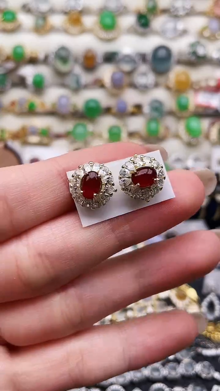 银S925镶嵌翡翠耳饰146