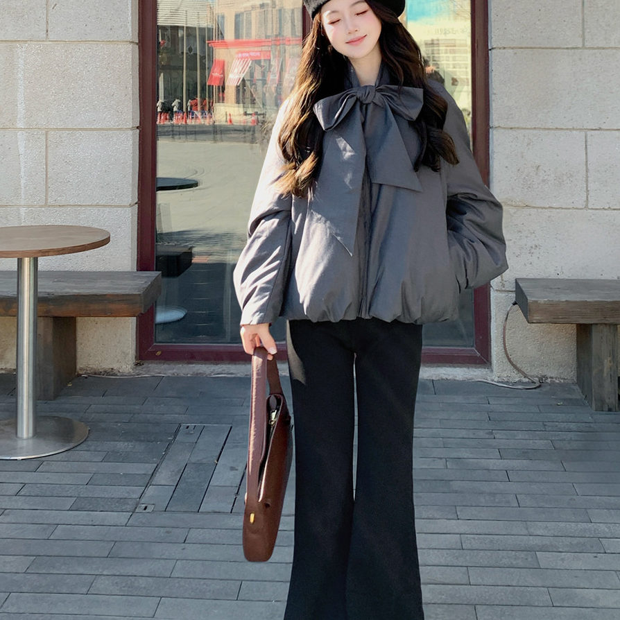 Huangzuozuo佐佐家小个子加绒显瘦修腿微喇叭裤冬季女高腰休闲裤