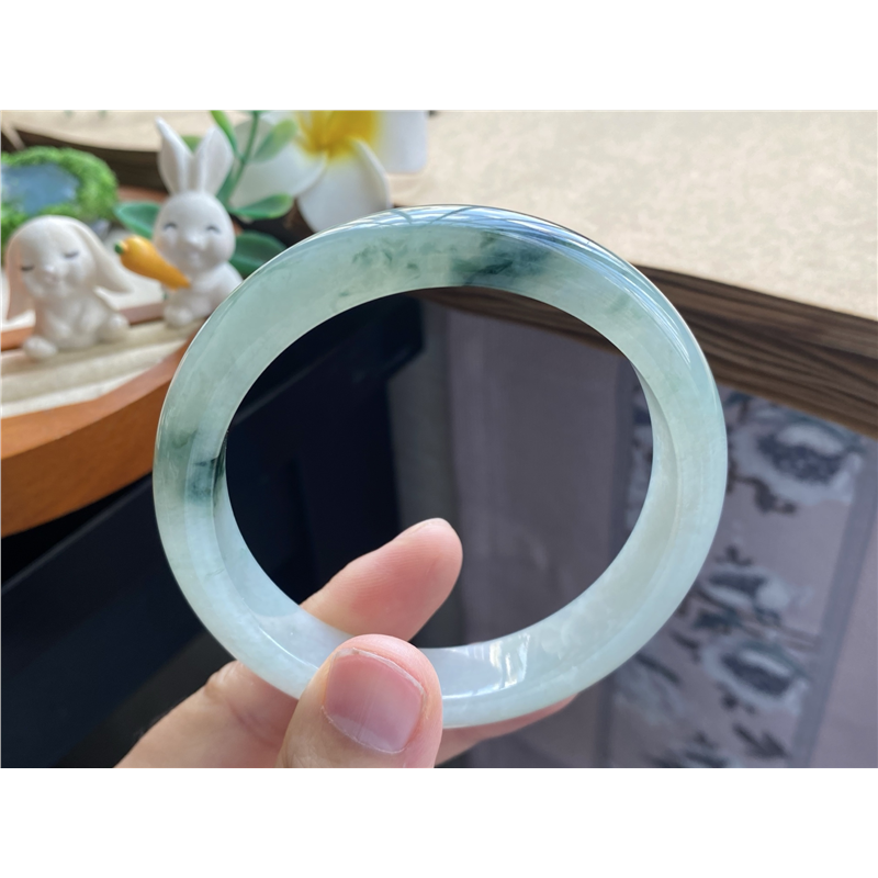 03.09批墨绿飘花镯1660号60.6-13.5-8.5飘花如墨！天然翡翠手镯