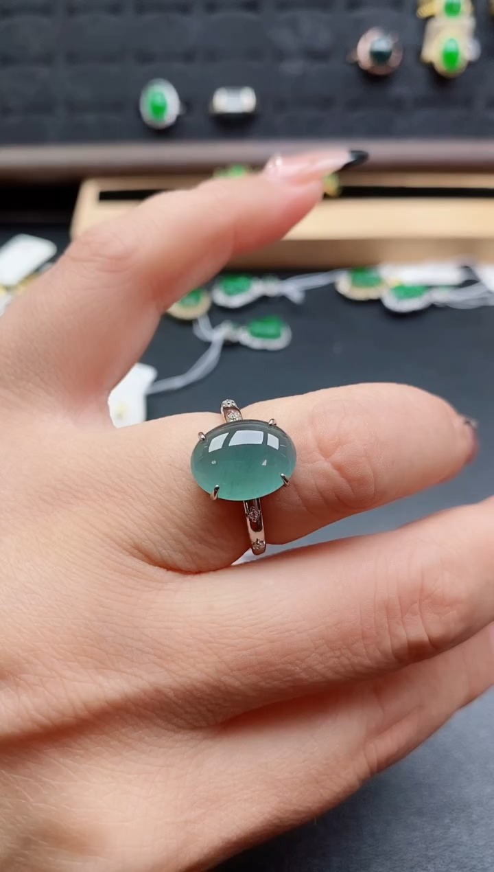 银S925镶嵌戒指翡翠1
