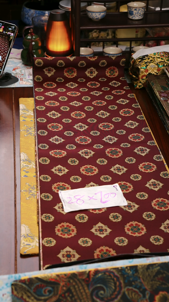 【琵琶宝相花单面】中国风干泡织锦茶席28*200