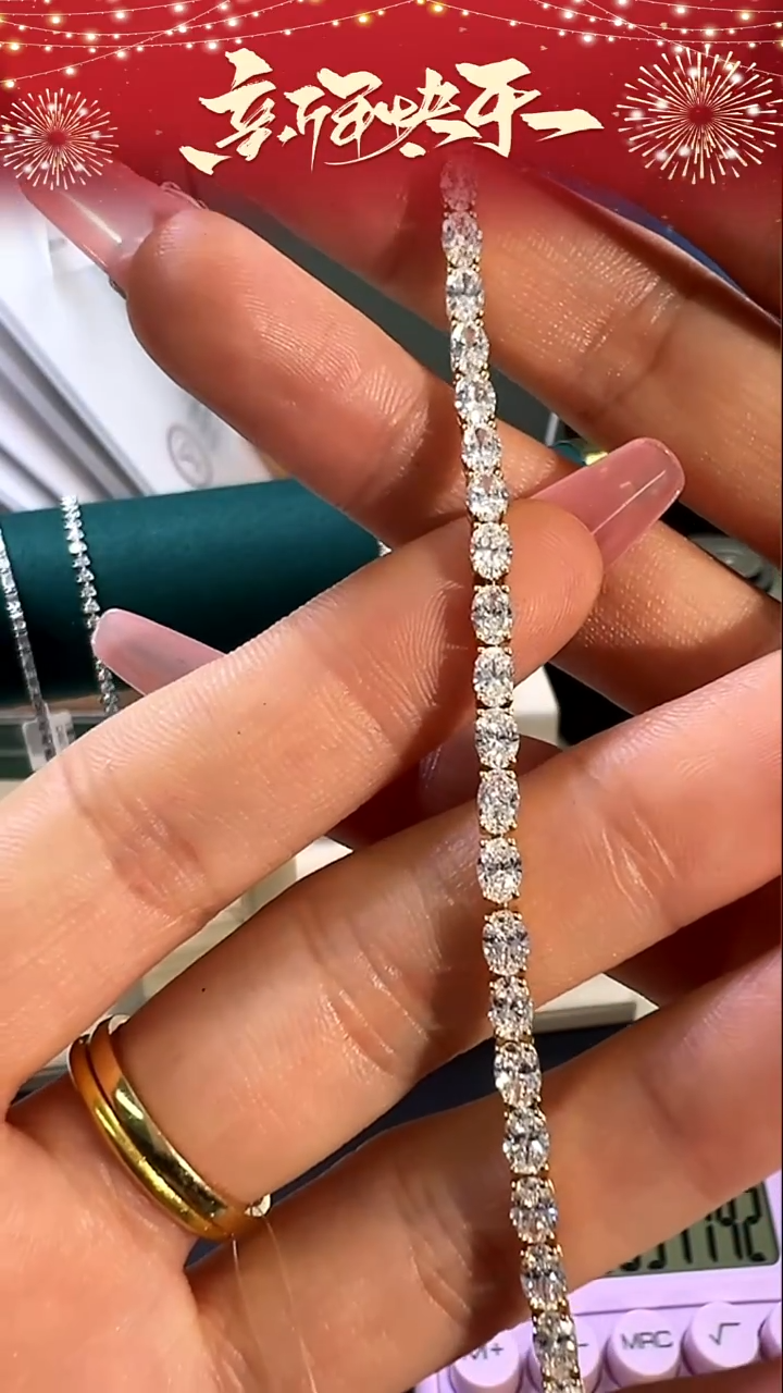 【闪购商品】实验室培育钻石裸石未镶嵌18K金手链