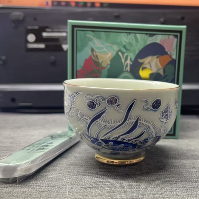 茶具 覆银鱼藻纹思缘主人杯银杯家用自用礼盒装 5132