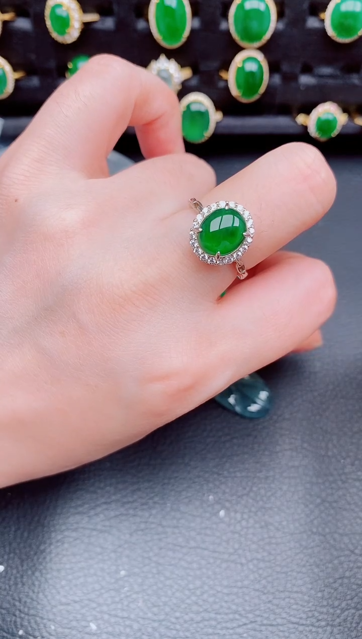 【闪购商品】翡翠戒指银S925镶嵌天然a货翡翠350