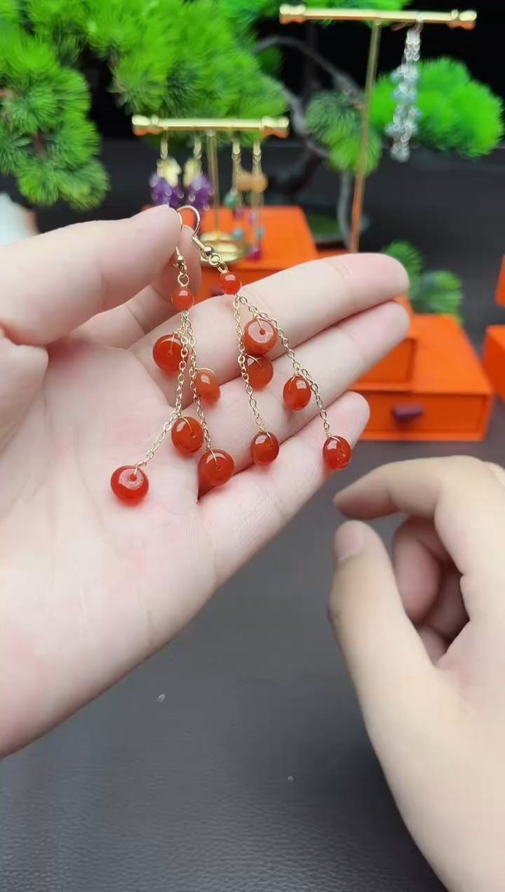 玛瑙/玉髓耳饰银S925镶嵌208       