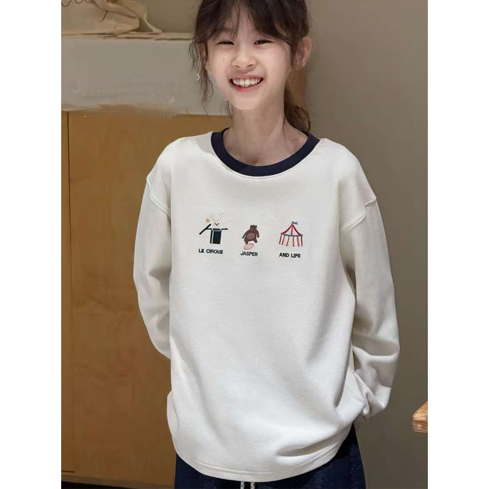 女童卡通加绒长袖T恤小女孩秋装打底衫2025新款儿童秋冬长袖上衣t