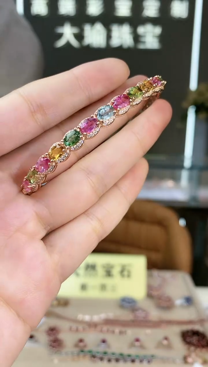 【闪购商品】碧玺手镯银S925镶嵌手镯