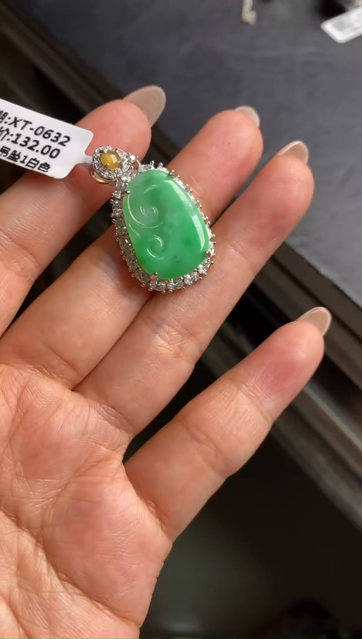 银S925镶嵌戒指翡翠天然A货翡翠
