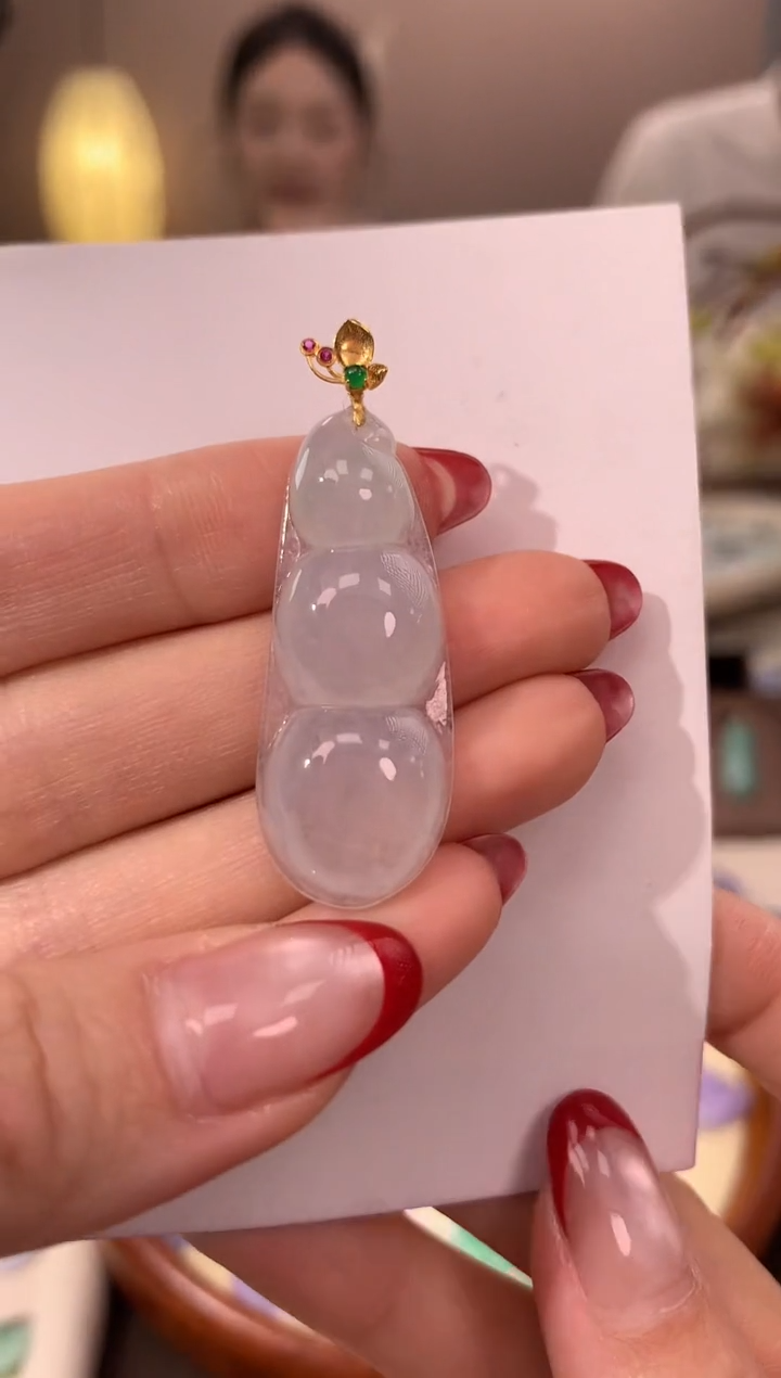 【闪购商品】翡翠颈饰18K金镶嵌天然缅甸a货翡翠