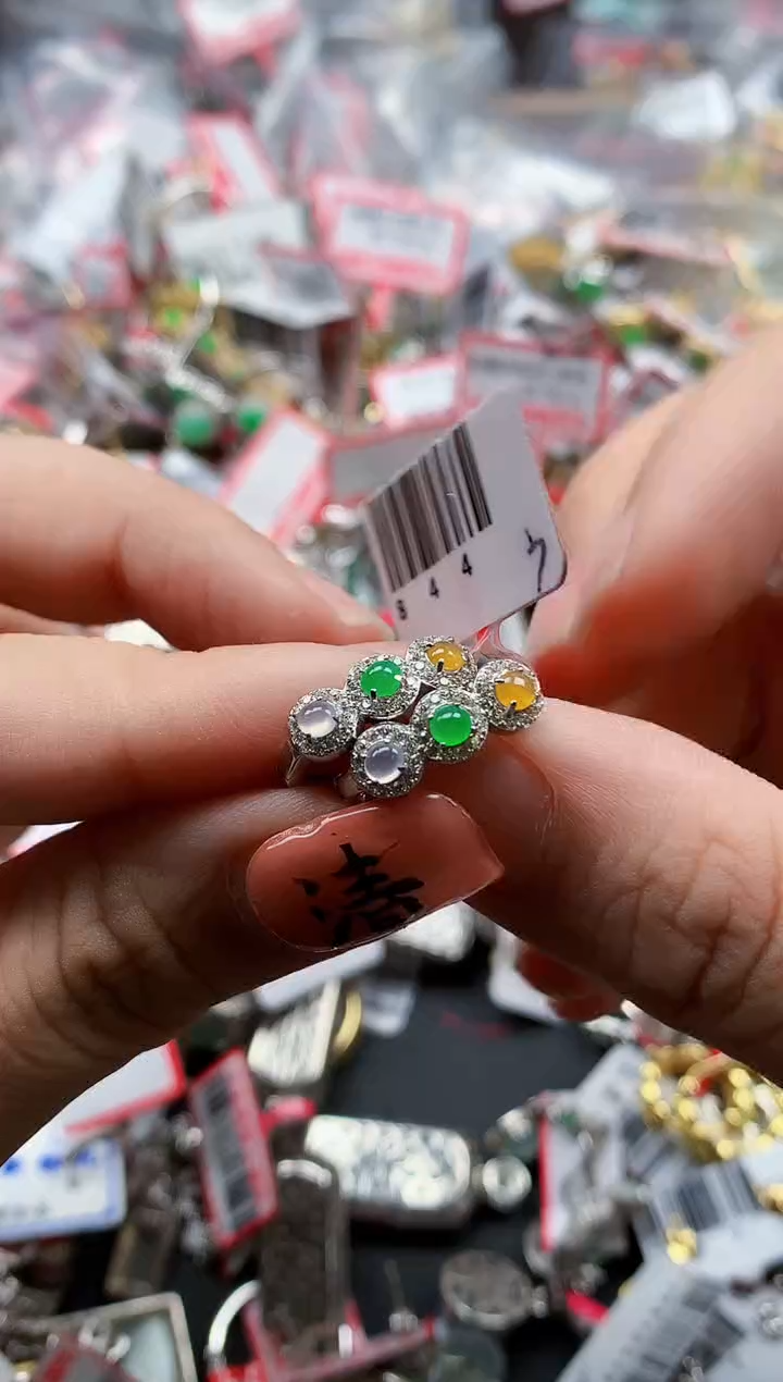 银S925镶嵌戒指翡翠天然A货缅甸翡翠