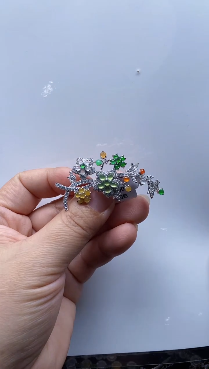 【闪购商品】翡翠挂件银S925镶嵌胸针