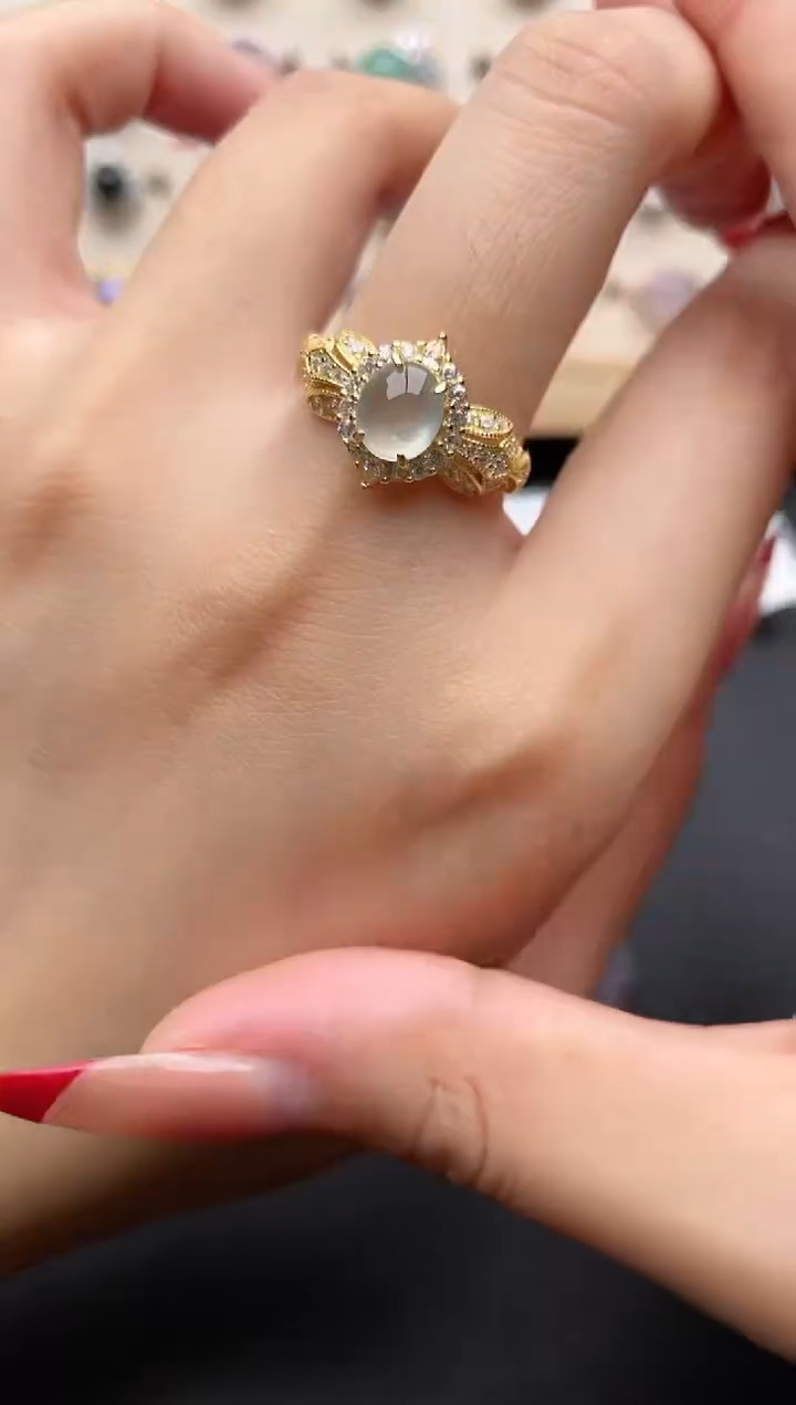 【闪购商品】翡翠戒指银S925镶嵌一物一证一礼盒