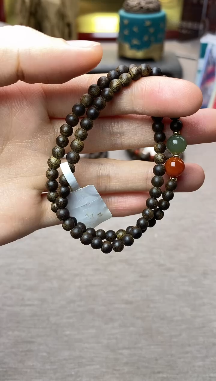 【闪购商品】沉香手串越南芽庄白棋0.4+配饰 沉水双圈款