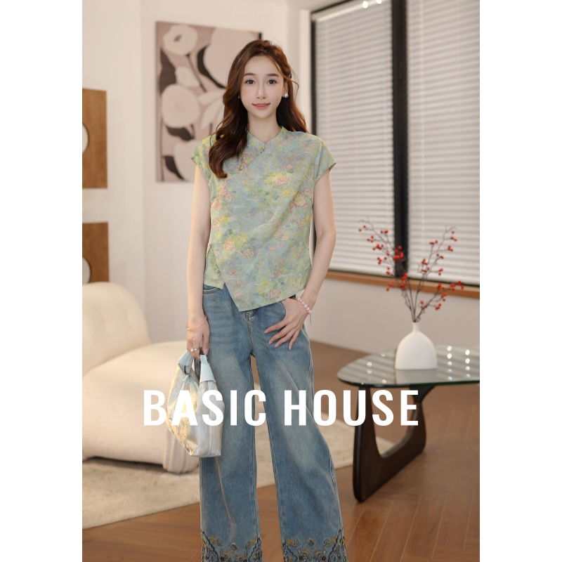 Basic House/百家好夏季新中式提花宽松T恤B1195B5W962