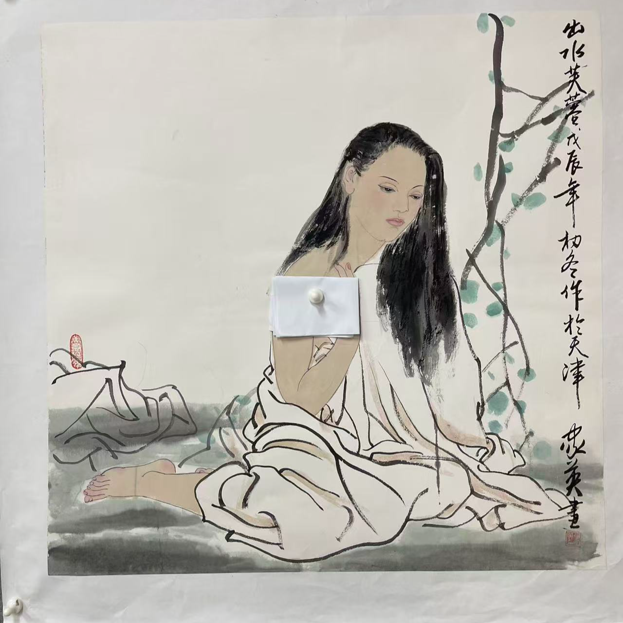 斗方画-白衣女子-HJY-嘉福