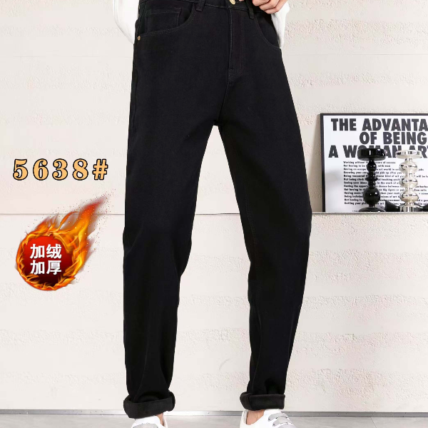 秋冬小直筒裤男装牛仔裤百搭黑色奥利绒加厚-款号5638