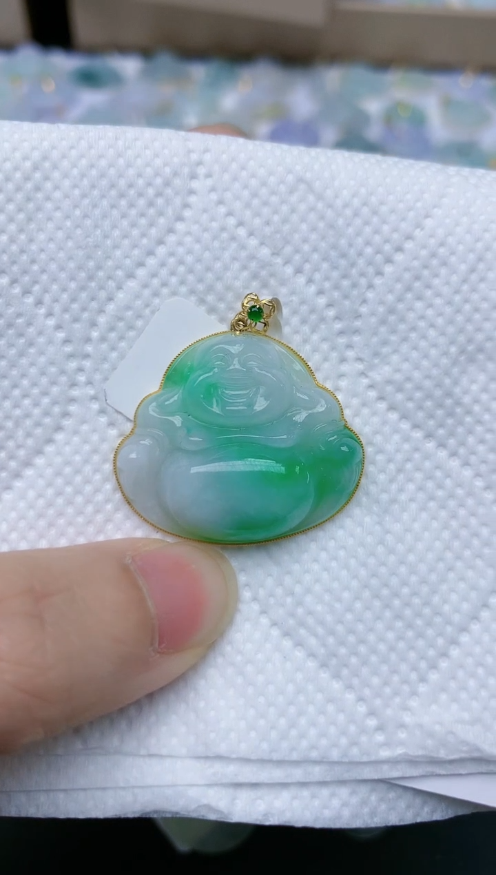 翡翠18K金镶嵌颈饰天然翡翠A货