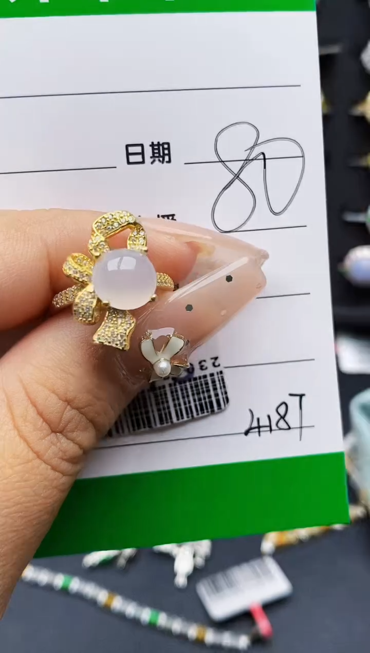 翡翠戒指银S925镶嵌4187