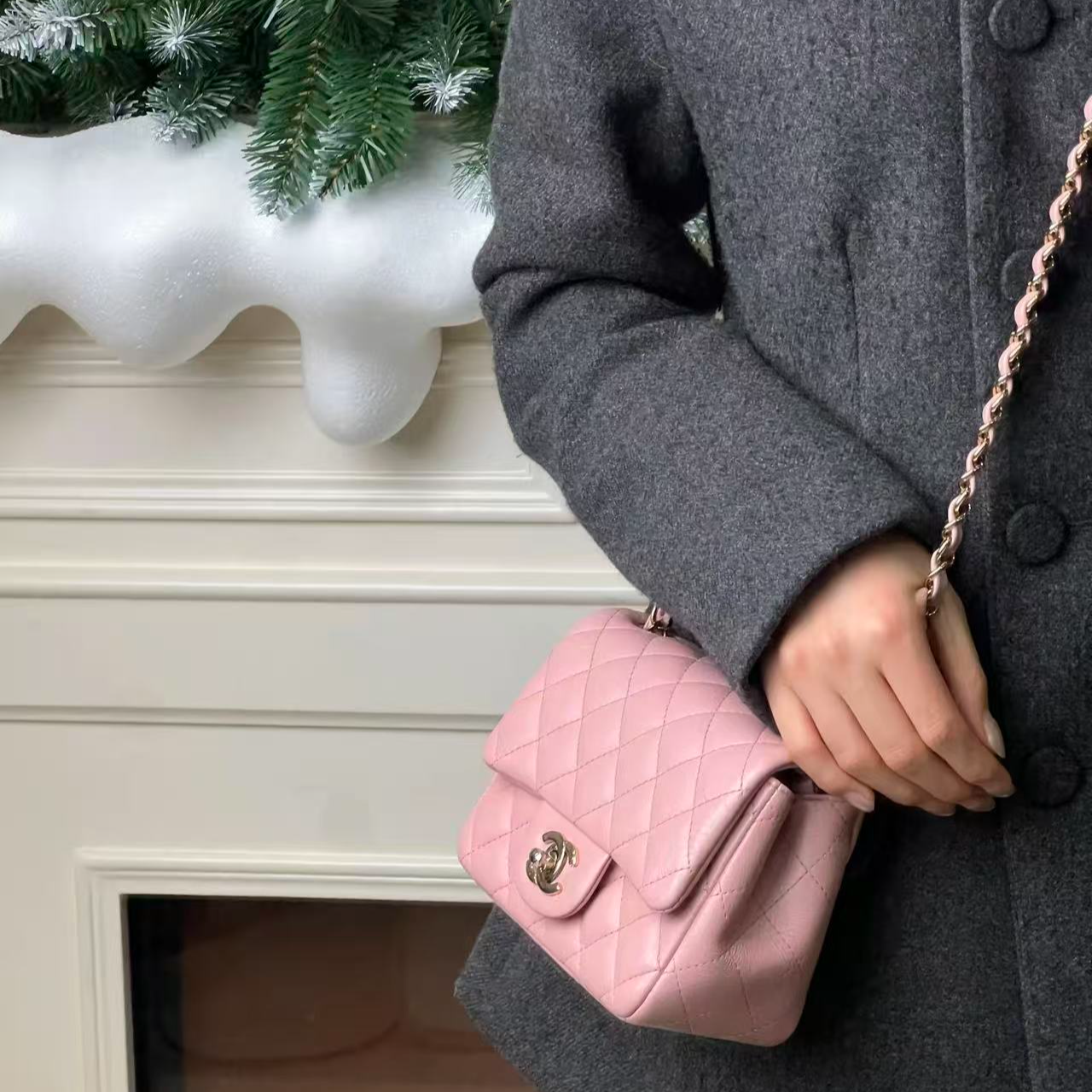 99新 Chanel/香奈儿 方胖子粉金羊单肩包/甄选