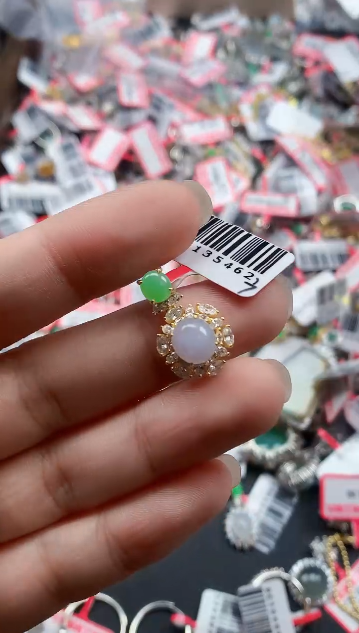 银S925镶嵌戒指翡翠天然A货缅甸翡翠