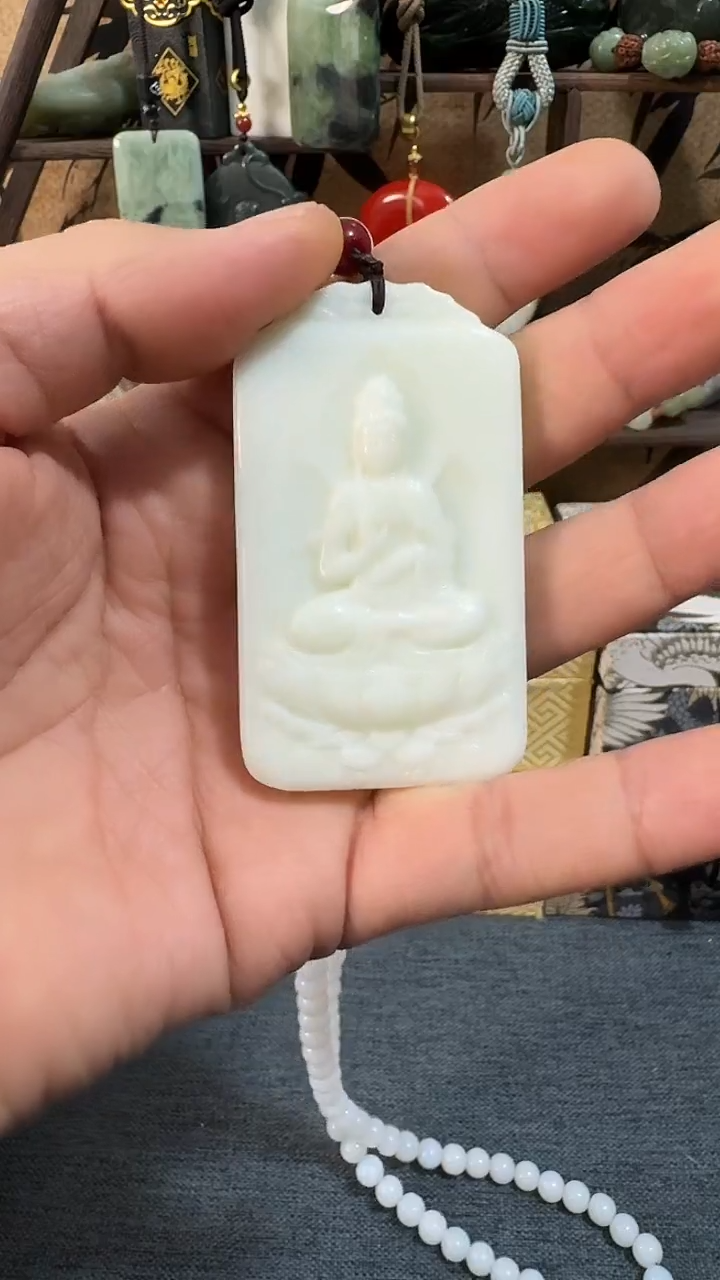 未镶嵌石英质玉笔搁米达 年年有余观音牌