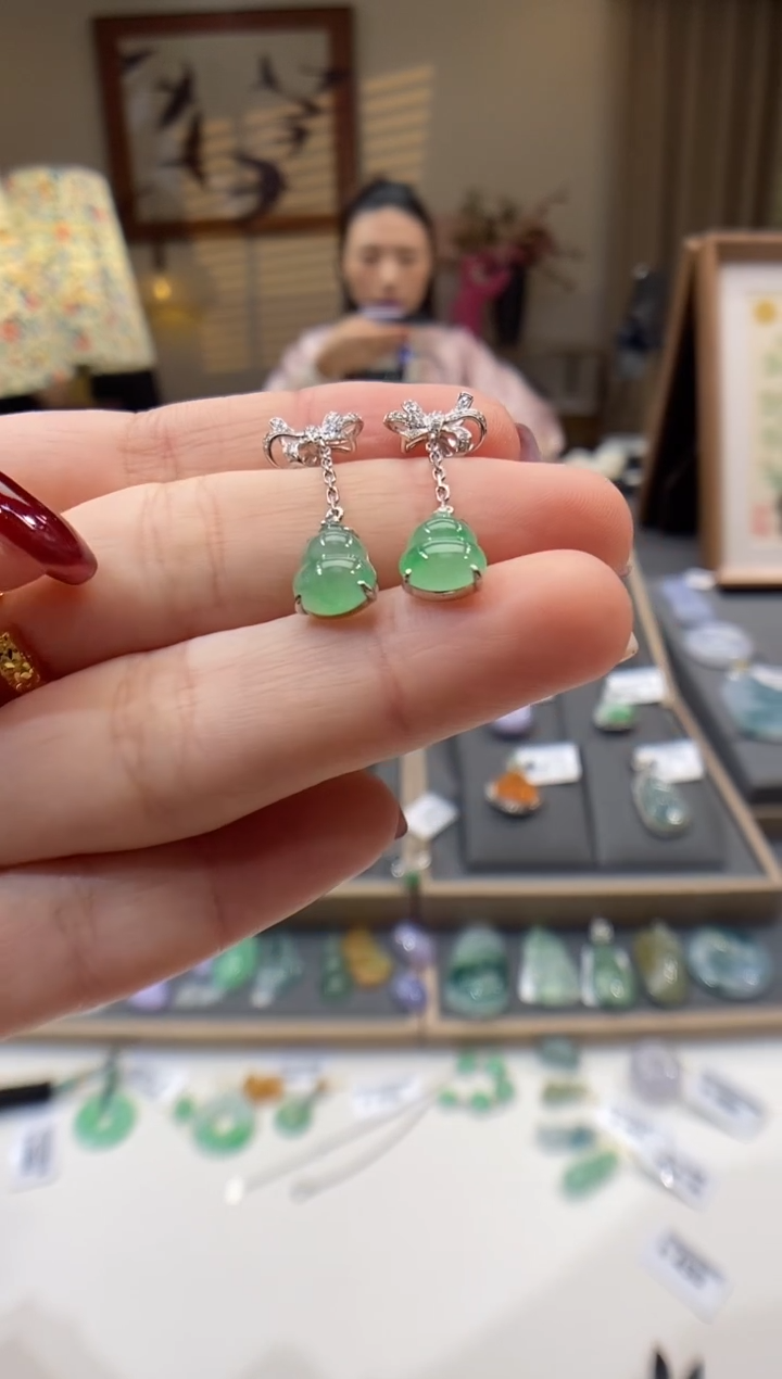 【闪购商品】翡翠耳饰18K金镶嵌耳坠