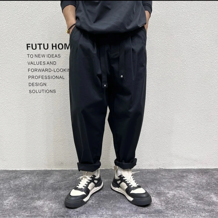 日系重工 加厚高克重纯棉男士宽松直筒休闲裤卫裤 