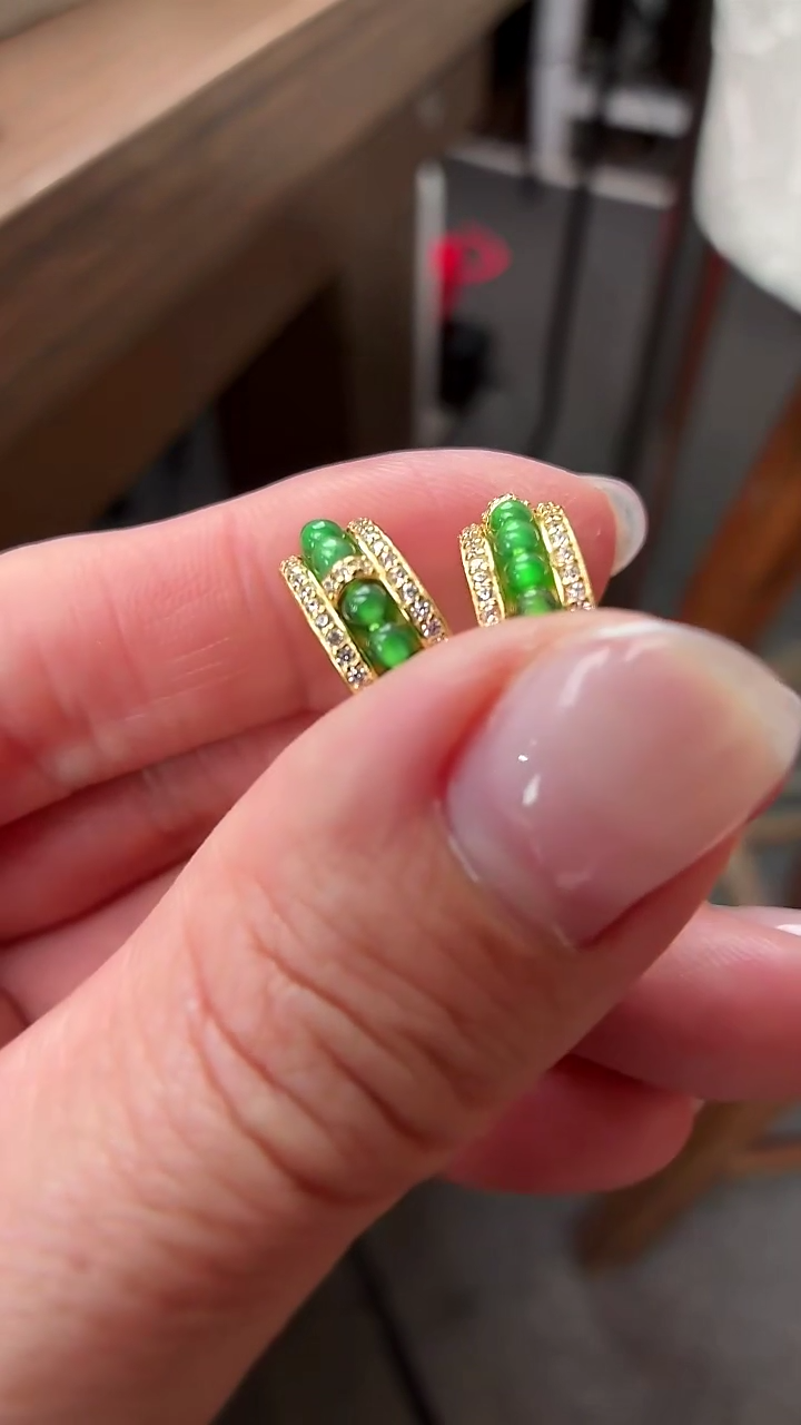 银S925镶嵌翡翠耳饰耳饰一对