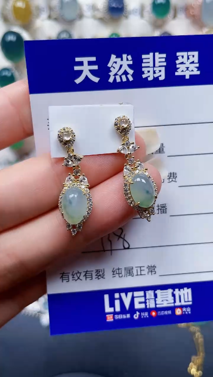 银S925镶嵌翡翠耳饰138