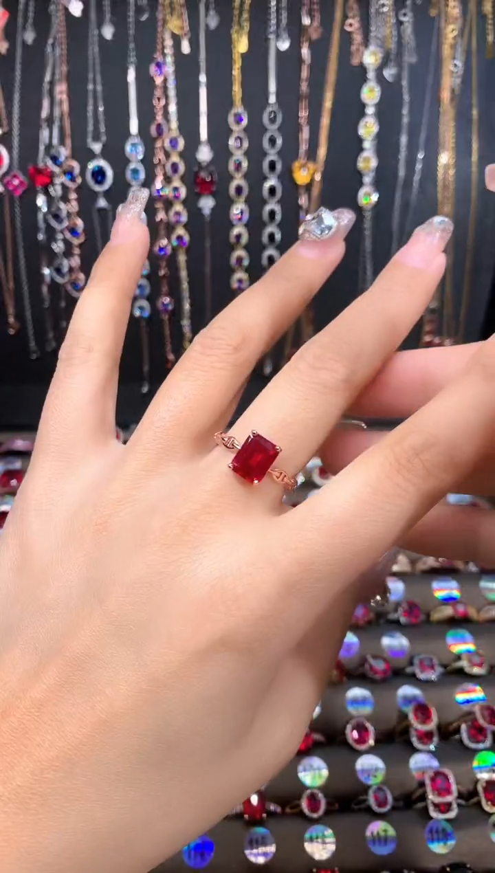 红宝石戒指银S925镶嵌玫瑰金79