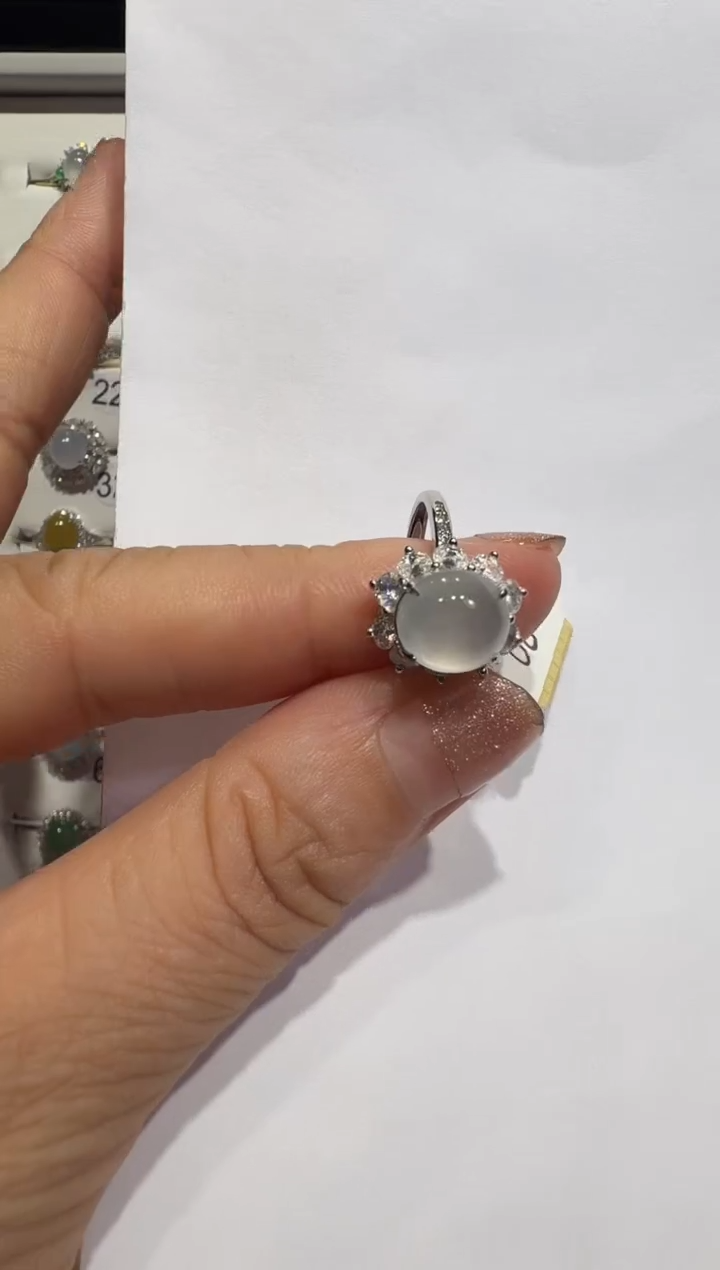 银S925镶嵌戒指翡翠925银镶翡翠戒指镶嵌76