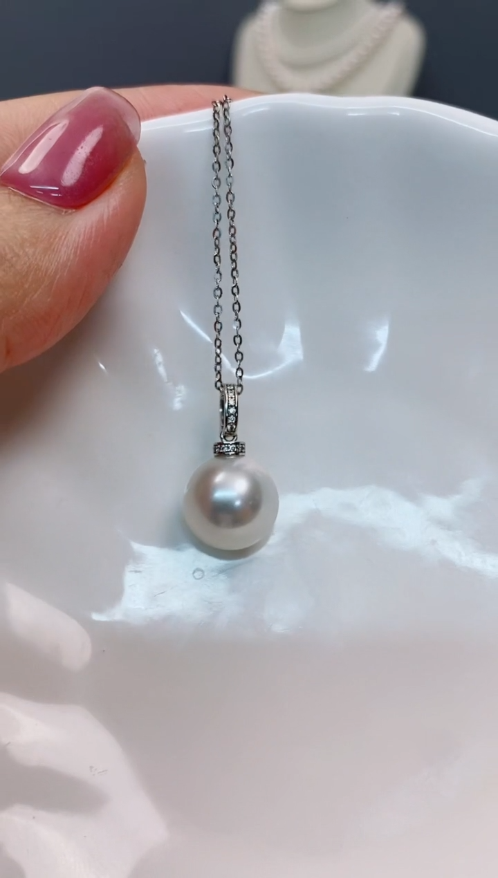 【闪购商品】海水珍珠吊坠(赠链)18K金镶嵌11-12澳白海水珍珠吊坠