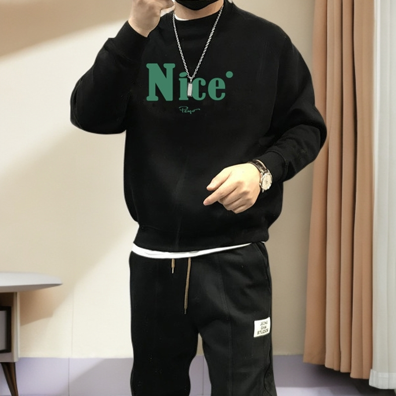 男士秋冬新款韩版潮流长袖潮牌卫衣男时尚百搭印花加绒男上衣男装