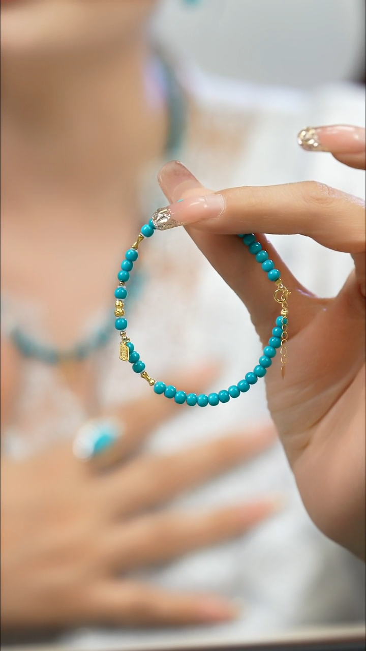 18K金镶嵌绿松石手链精品