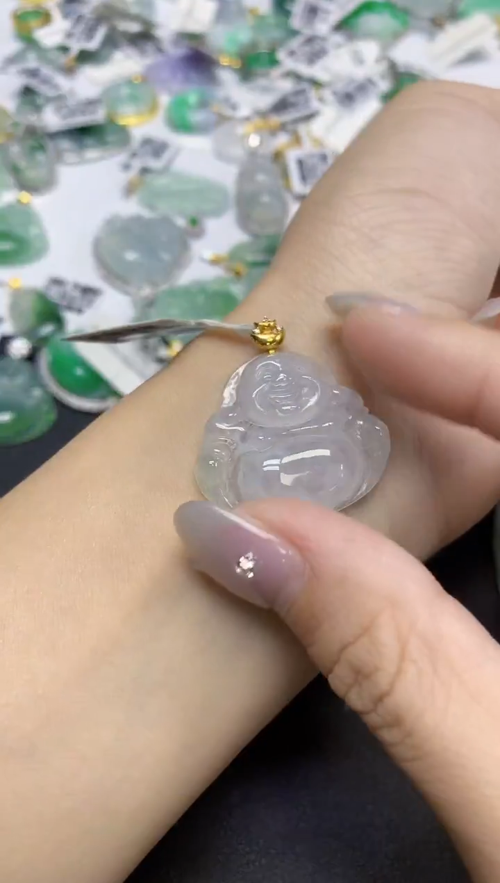 颈饰18K金镶嵌翡翠天然缅甸翡翠A货百元以上9元证书费自理