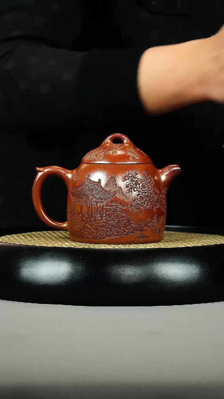 茶壶紫砂桃花泥 火云烧 秦权 刻绘 梅花