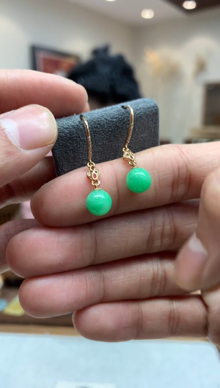 【闪购商品】翡翠耳饰18K金镶嵌耳钩
