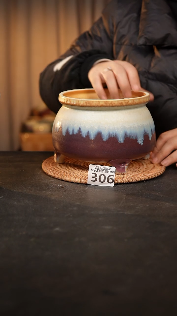 【闪购商品】瓷片306泥泥手工花盆口14高12