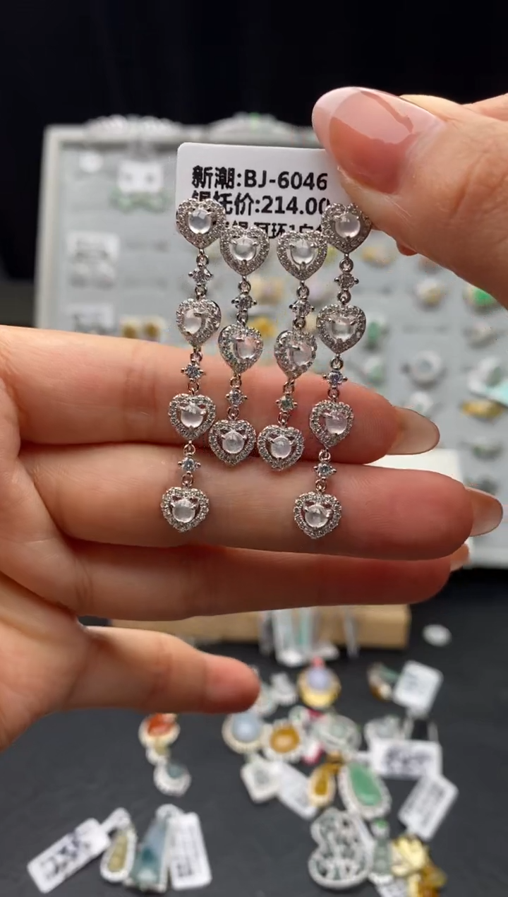 银S925镶嵌戒指翡翠天然A货翡翠