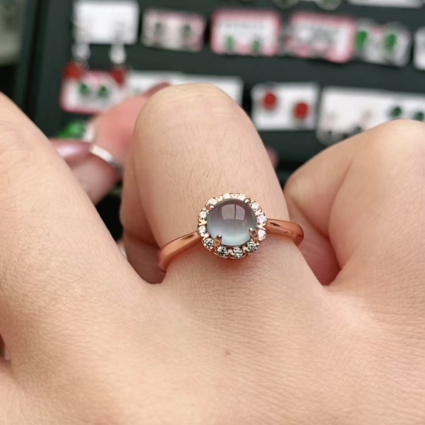 鑫辰珠宝天然A货翡翠银镶嵌设计款开口女戒指时尚百搭