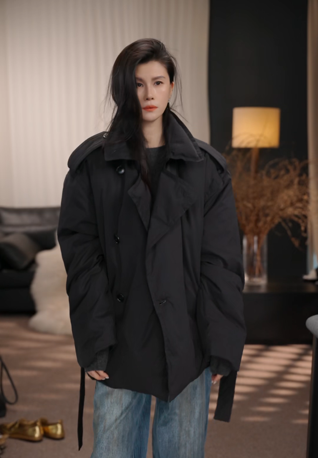 卢尚腰带风衣款羽绒服545161