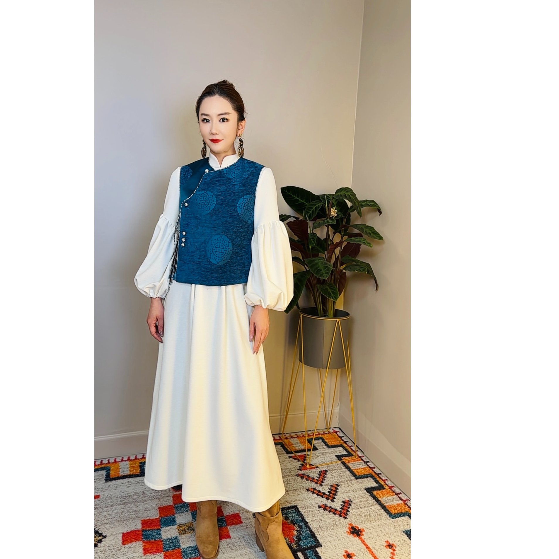 粉马【暖年】秋冬款新蒙式简约气质圆领马甲