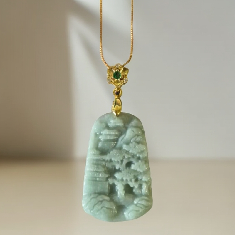 【姚琛专属】天然精雕翡翠山水牌 A79-JC-2A