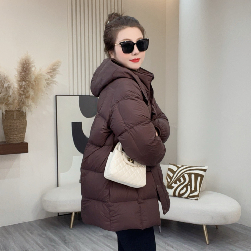 冬季大码女装新款中长款羽绒服外套保暖面包服休闲连帽 80535