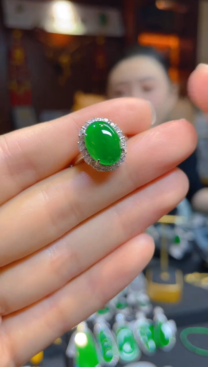 【闪购商品】翡翠戒指银S925镶嵌118493天然A货翡翠戒指