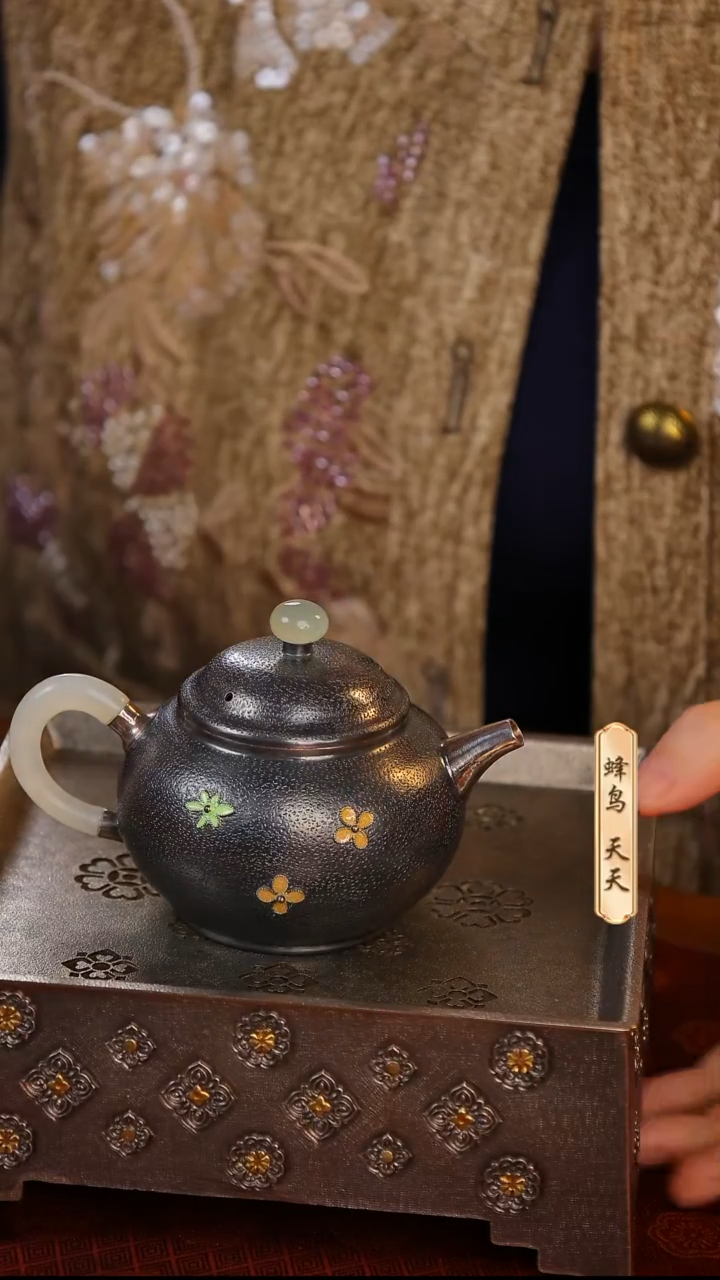 玉钮玉把做旧七宝烧小花万八小小壶 FNNA1918