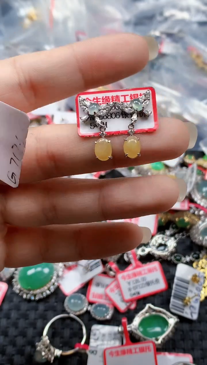 银S925镶嵌戒指翡翠天然A货缅甸翡翠