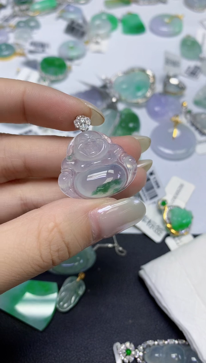 颈饰18K金镶嵌翡翠天然缅甸翡翠A货百元以上9元证书费自理